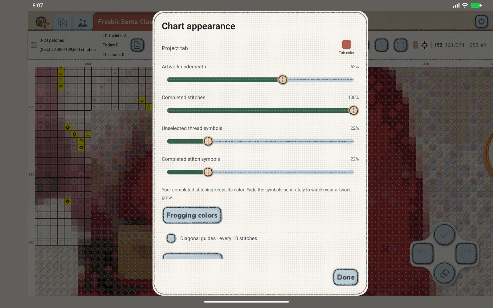Project-specific chart appearance and transparency controls
